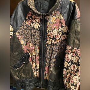 Vintage Black Leather and Floral Patchwork Women's Jacket
